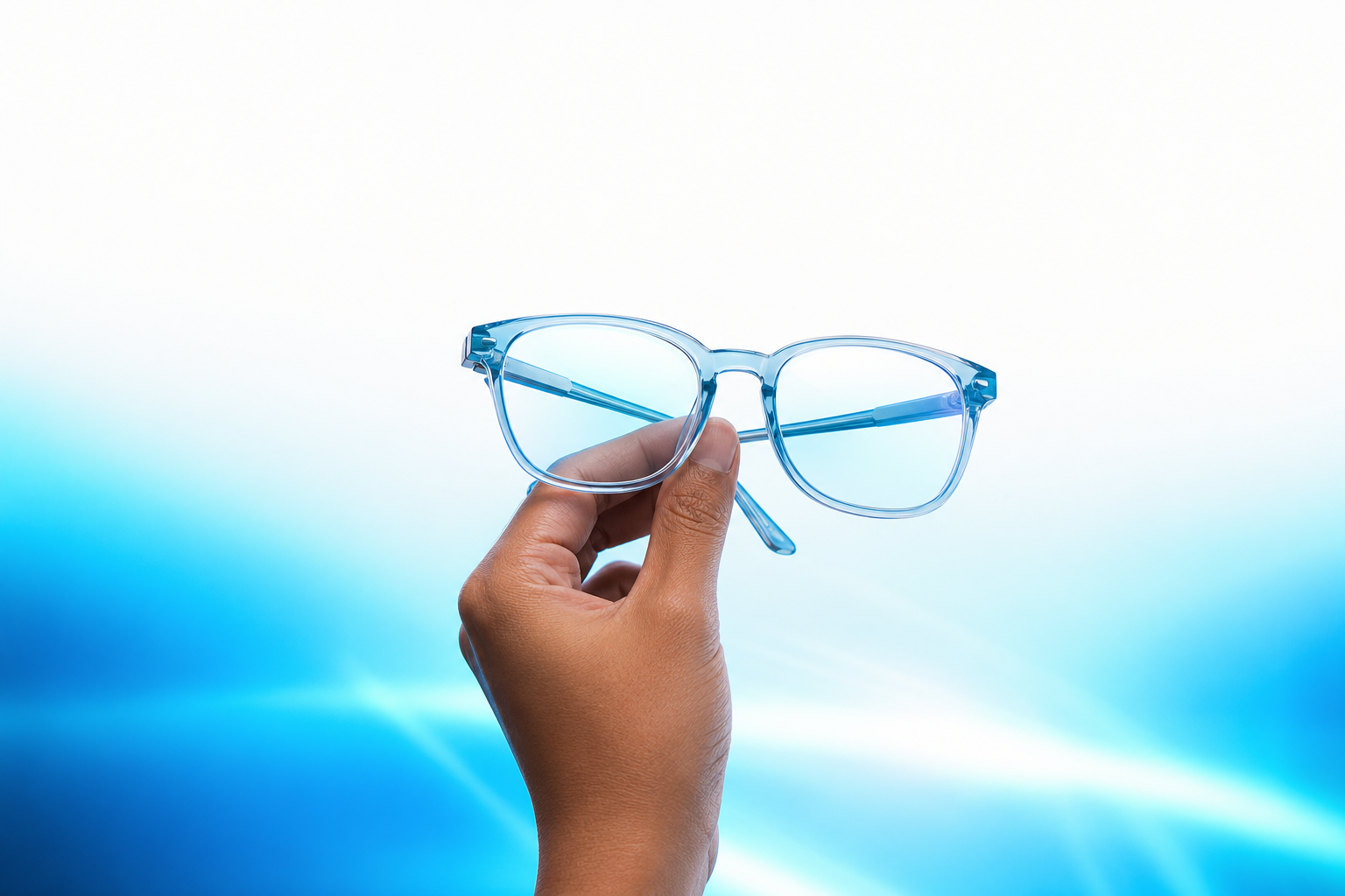 Mano sosteniendo lentes modernos HCE ÓPTICA