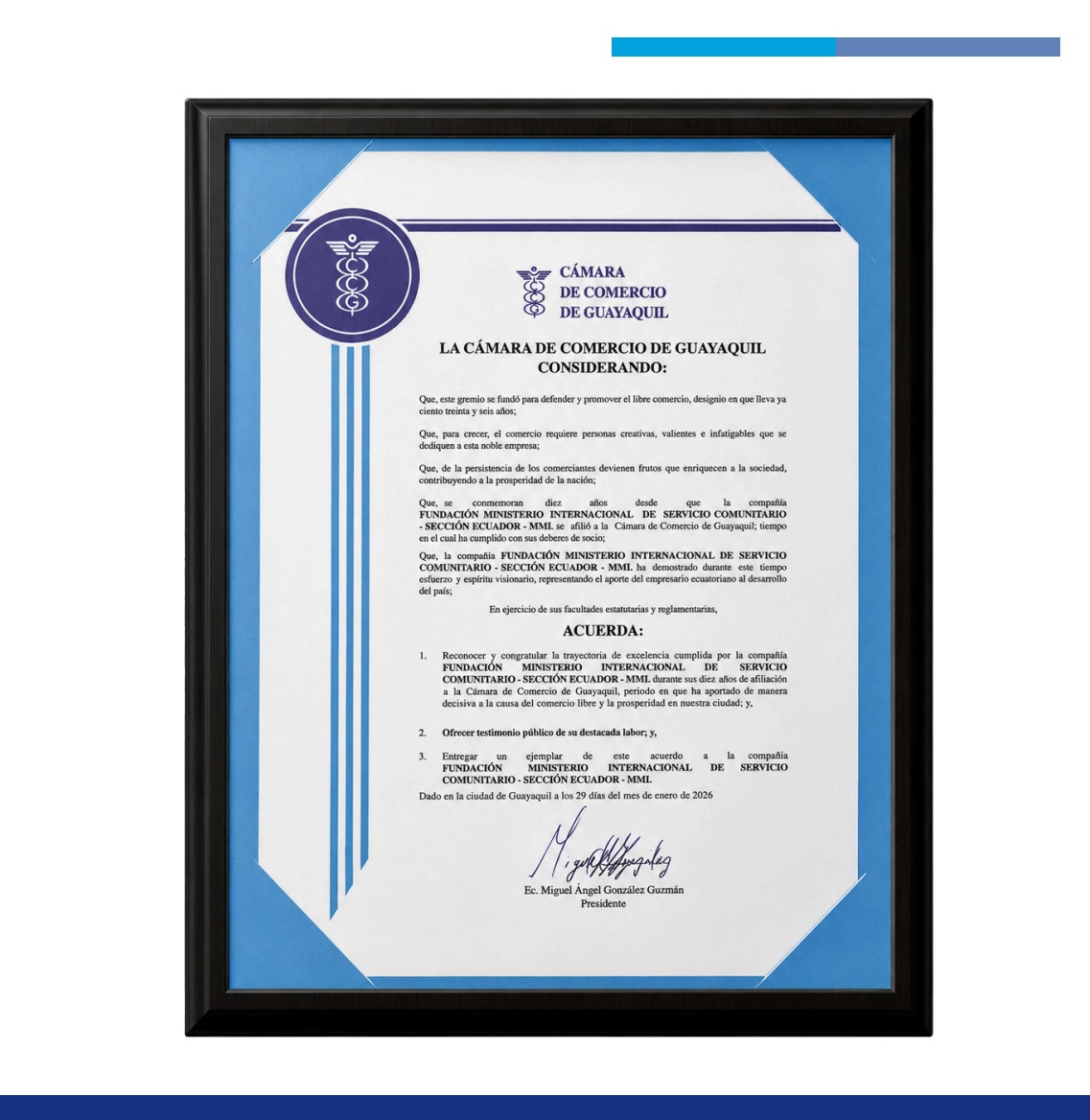 Reconocimiento de la Cámara de Comercio de Guayaquil a FUNDAMISC