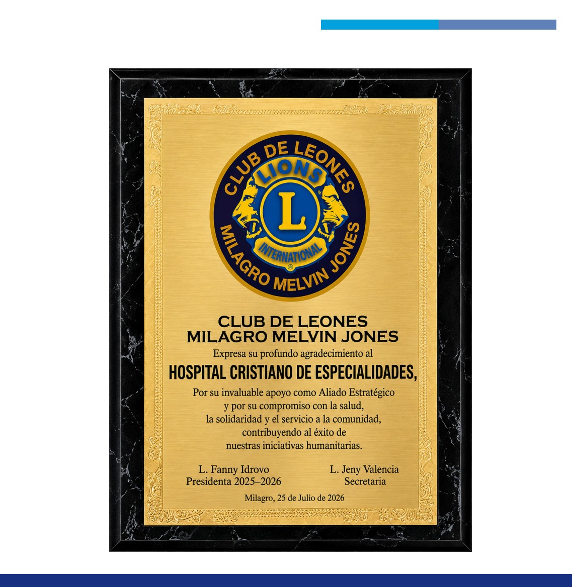 Reconocimiento del Club de Leones Milagro Melvin Jones a FUNDAMISC