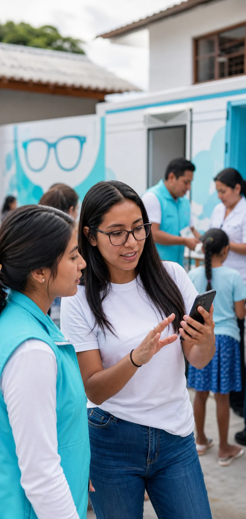 Voluntarias compartiendo una campaña durante una brigada de salud visual