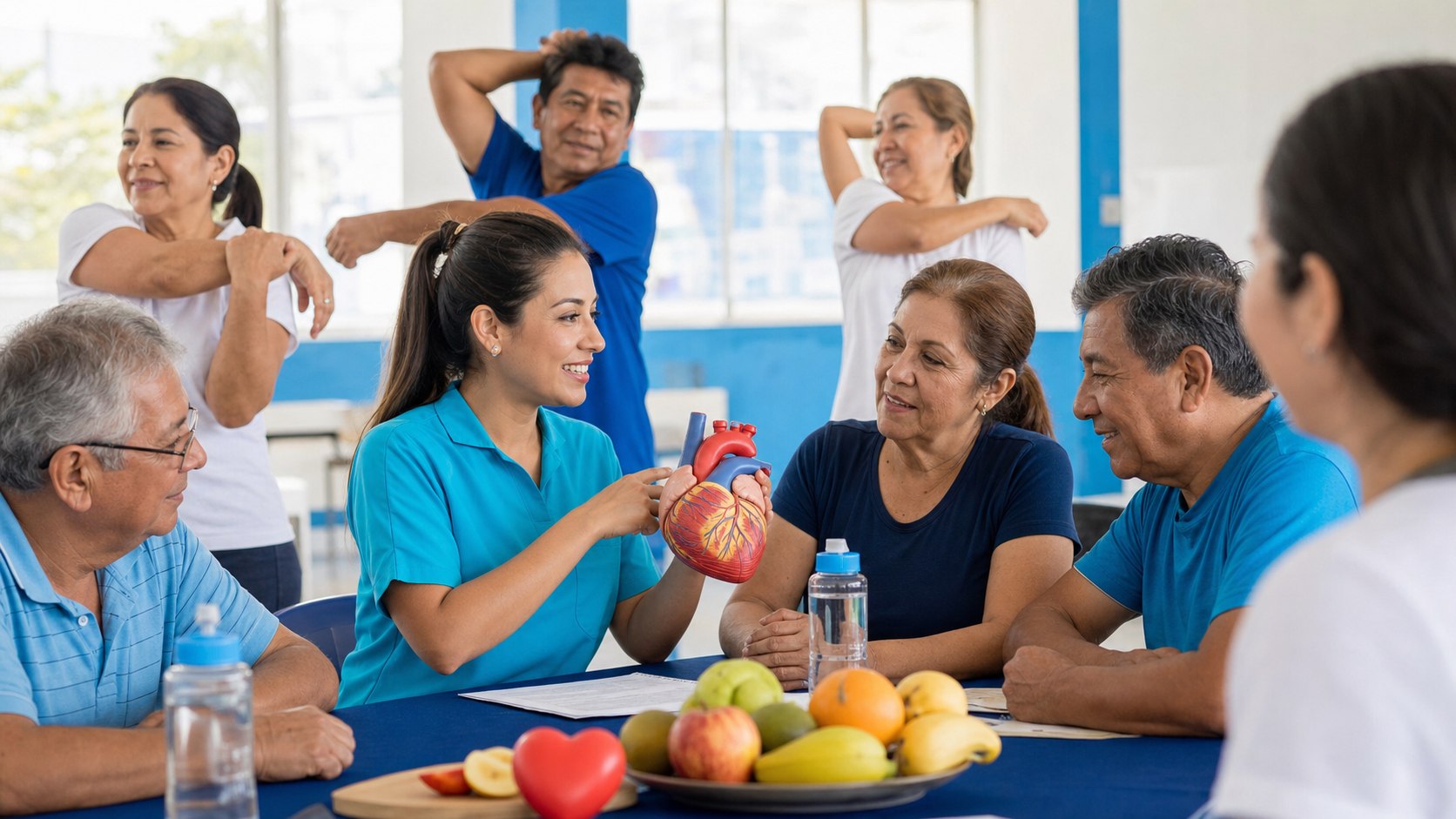 Adultos aprendiendo hábitos para cuidar la salud cardiovascular