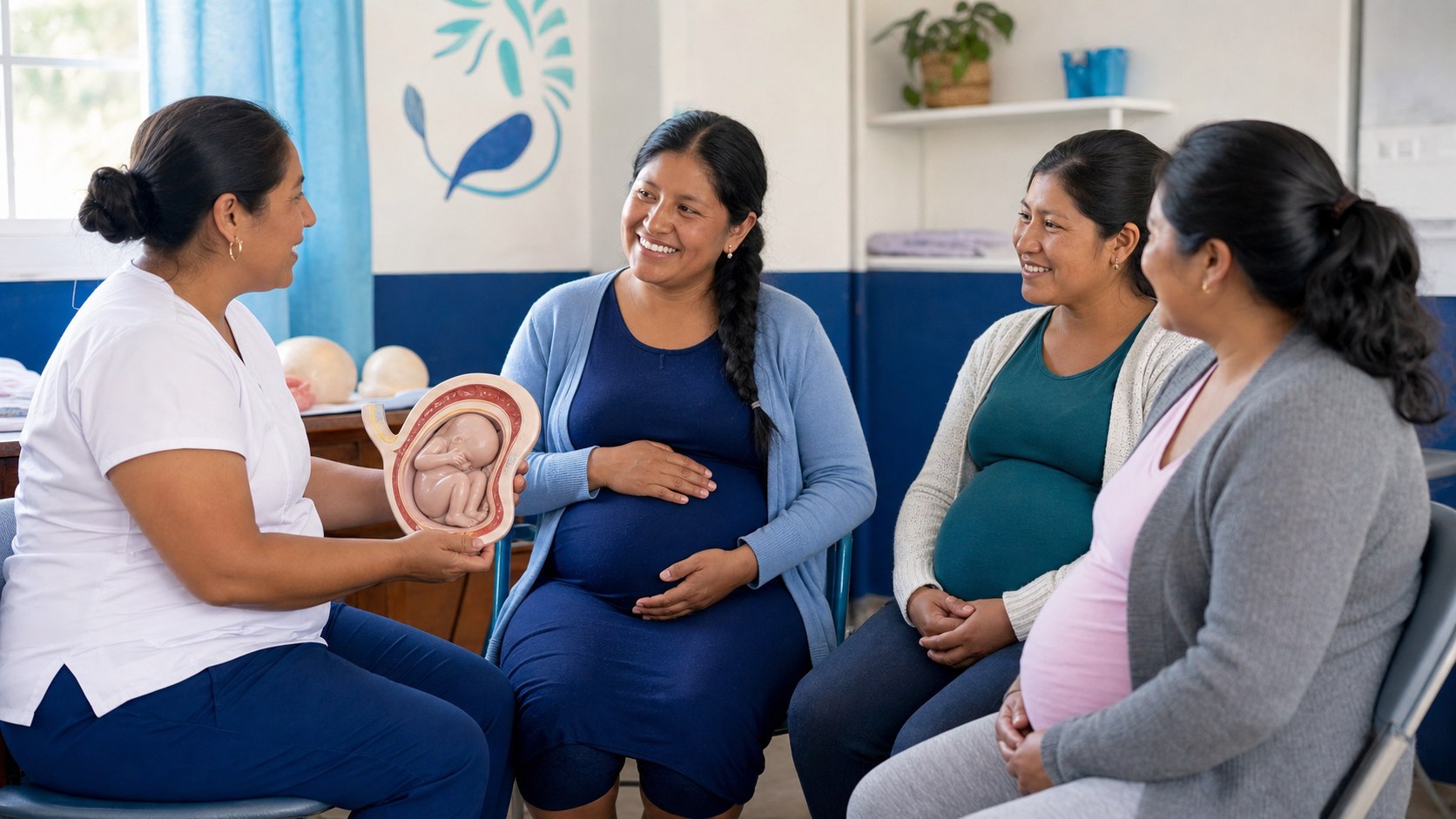 Mujeres embarazadas durante un taller de maternidad saludable