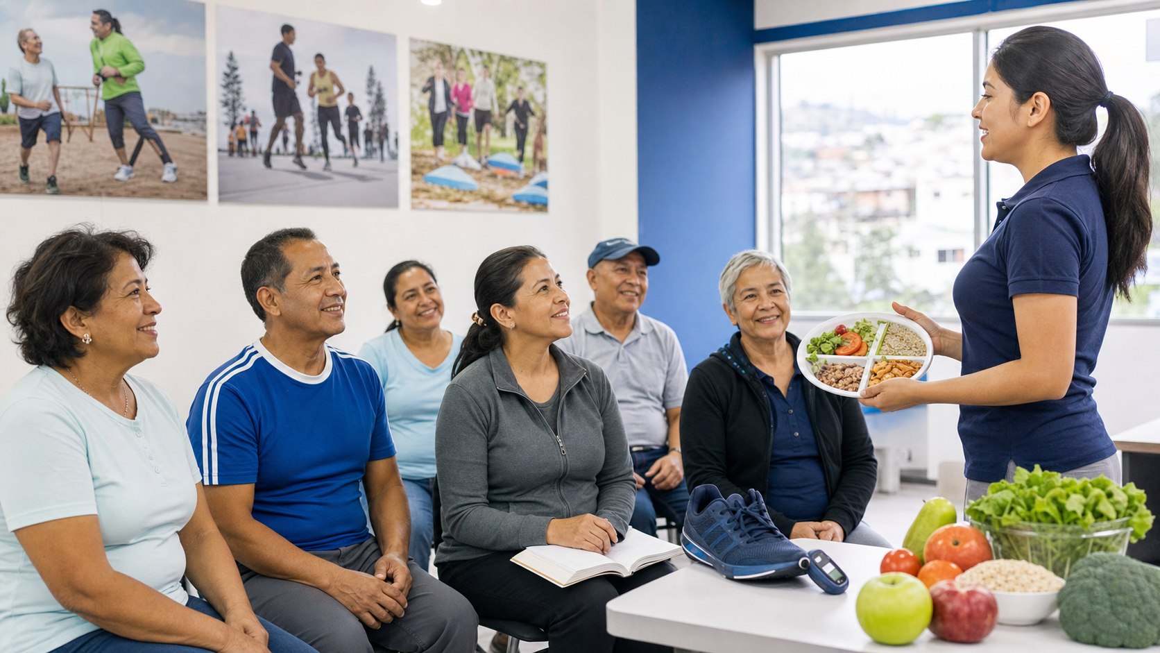 Adultos participando en un taller de prevención de diabetes